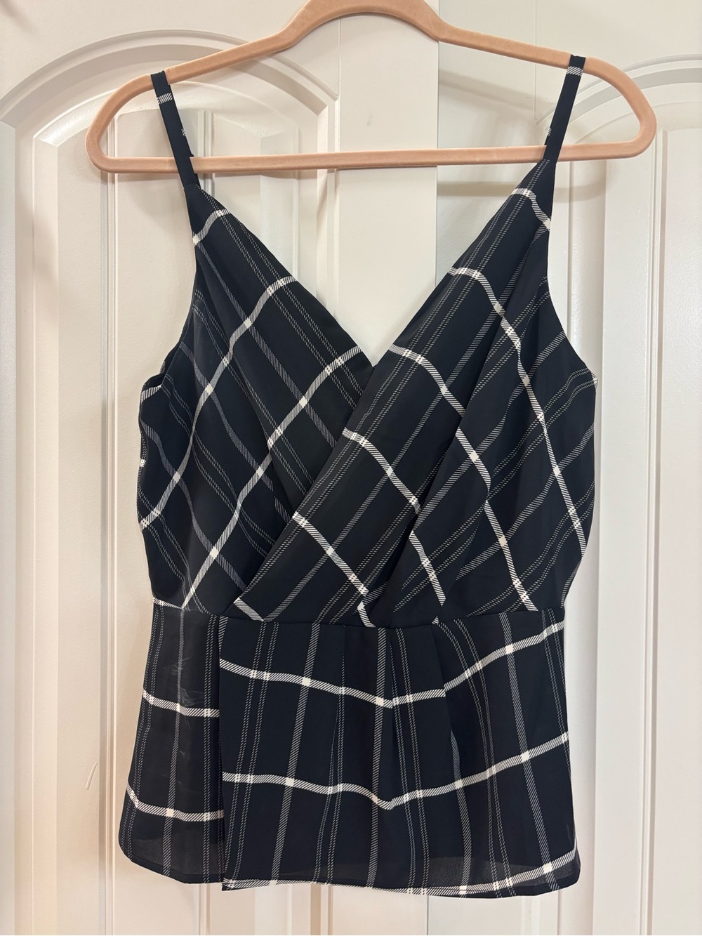 Can Women's Black Plaid Wrap Cami Top